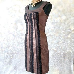 Garfunkel Sleeveless Evening Dress Bronze Chocolate Round Neckline Lace Detail